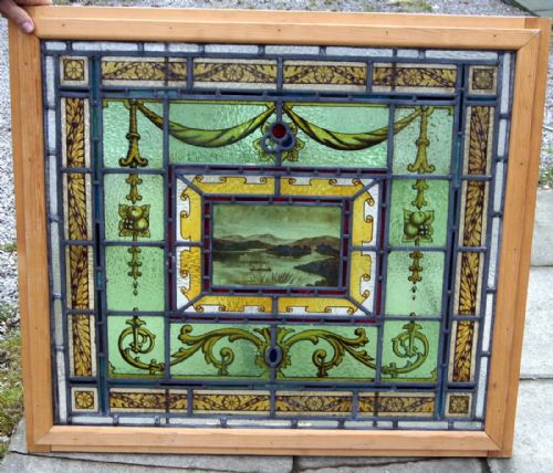A Lovely Painted Window Depicting a Lakeland Scene