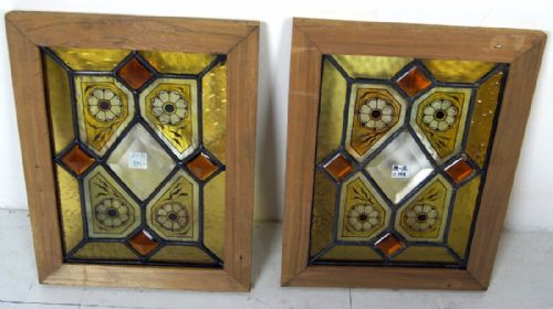 A Good Pair of Victorian Painted and Beveled Glass Windows