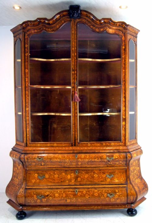 A Breathtaking Late 18th Century Dutch Walnut Marquetry Display Cabinet on Chest