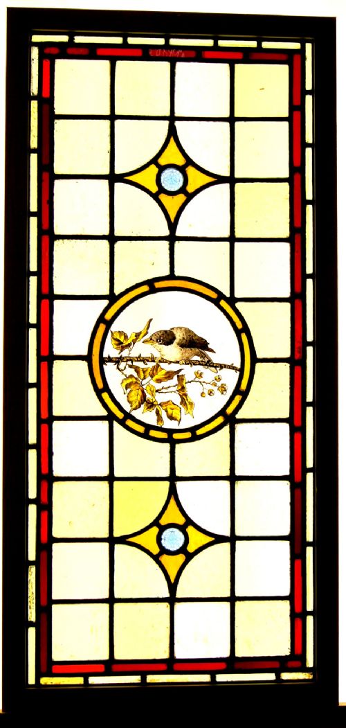 Stunning Very Crisp Leaded and Painted Bird Window