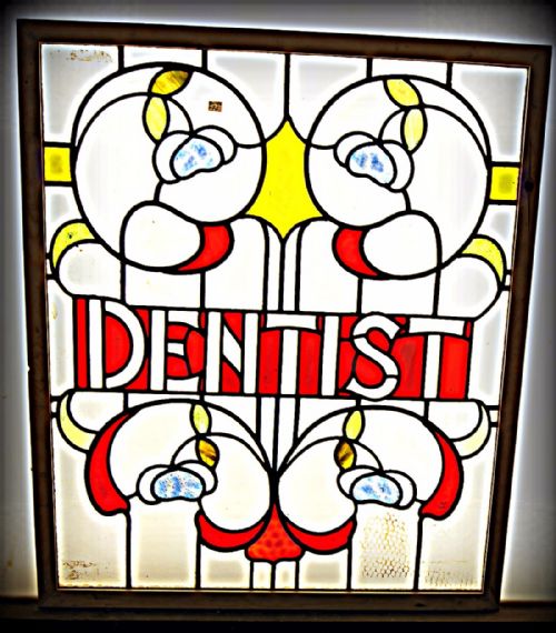 Two Original Dentist Leaded Glass Windows