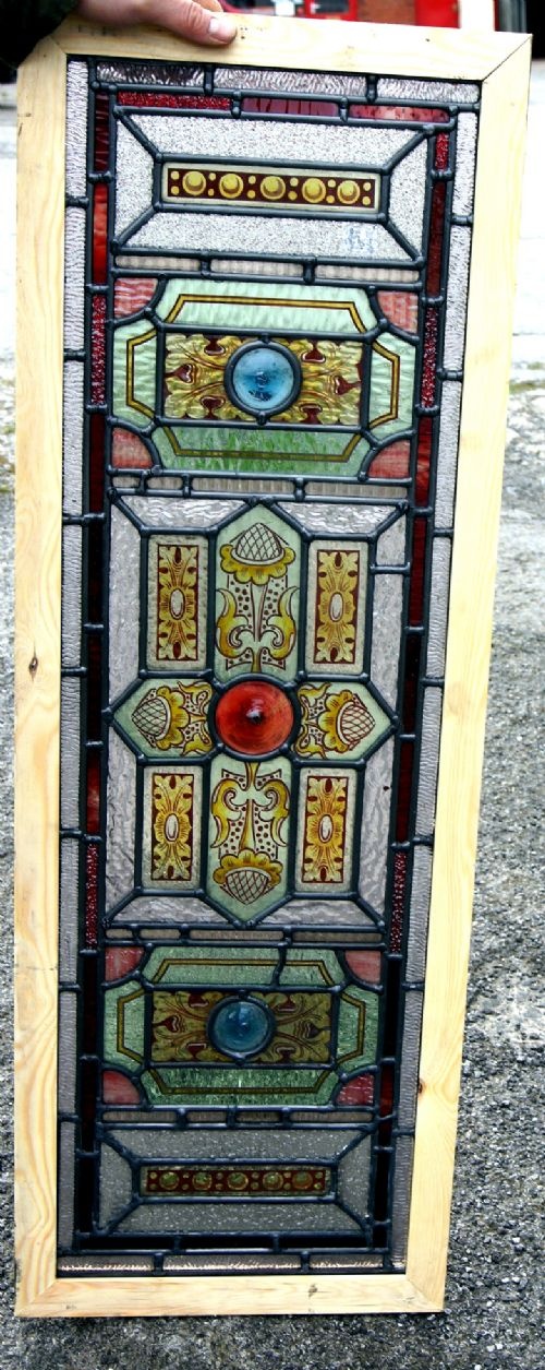 A Good Painted Victorian Leaded Glass Window