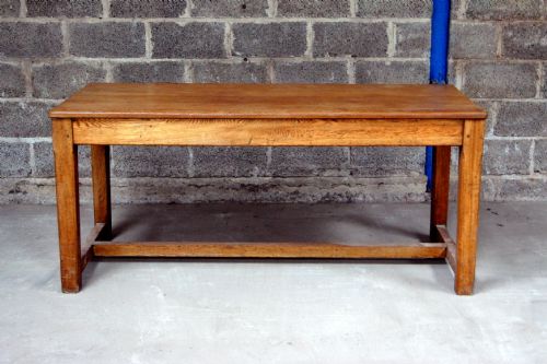 A Good H Stretchered Solid Oak Based Dining Table