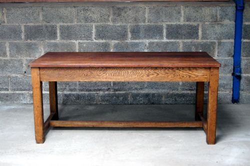 A Good H Stretchered Antique Solid Oak Based Dining Table