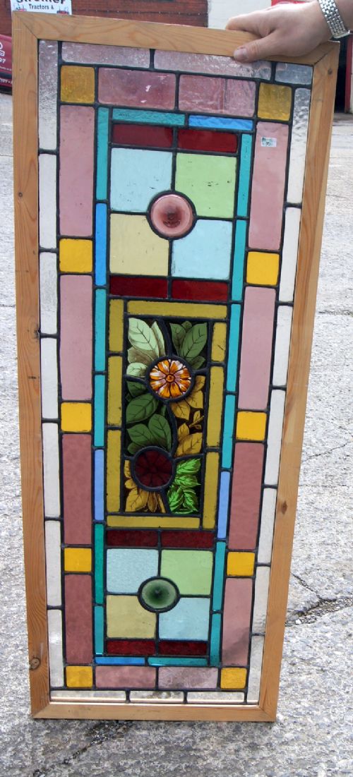 A Good Vibrant Victorian Painted and Leaded Glass Window