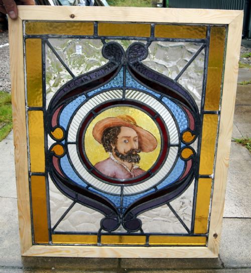 A Leaded and Painted Glass Window of Walter Raleigh