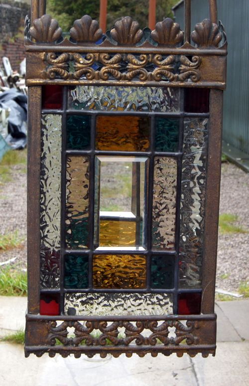 A Good Victorian Leaded Glass and Brass Lantern