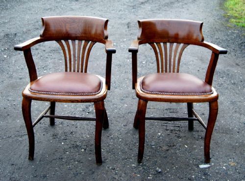 A Matched Pair of Good Antique Open Arm Office Chairs