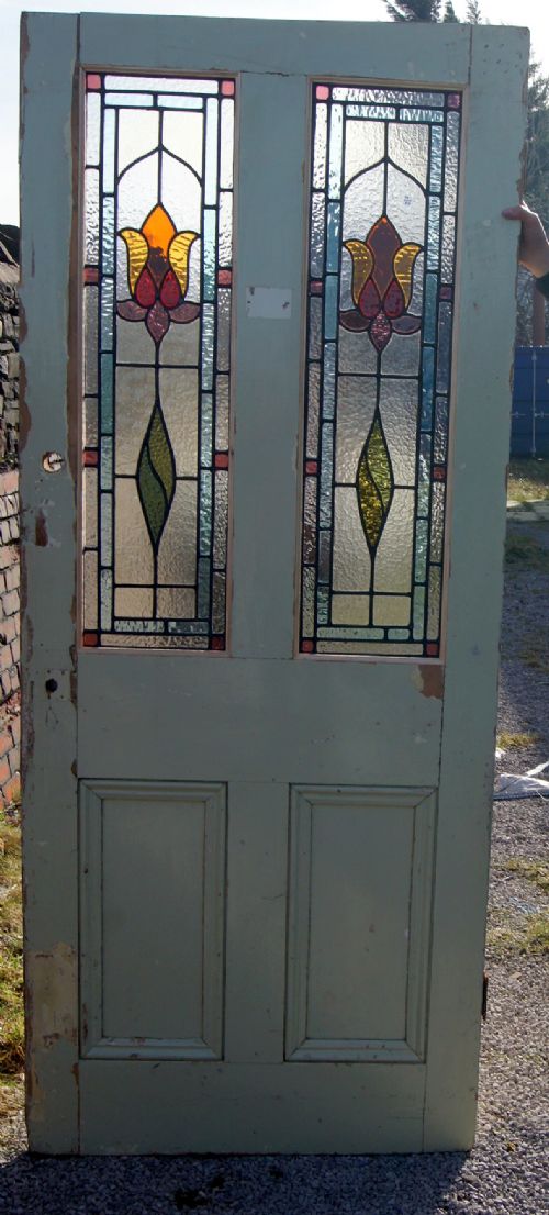 A Wonderful Double Panel Leaded Glass Door