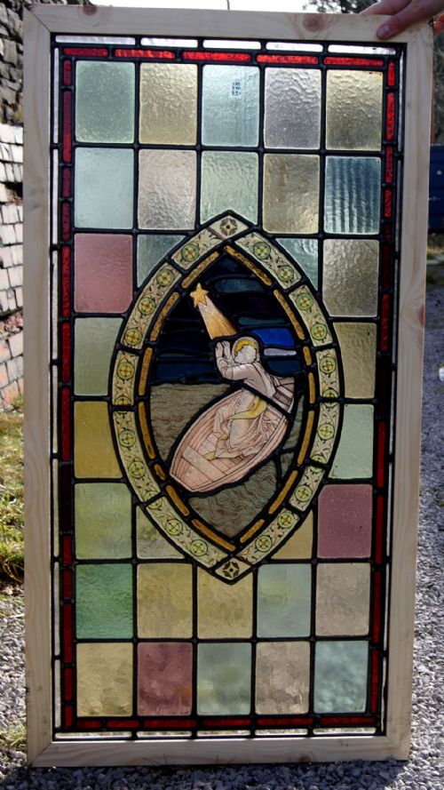 A Fabulous Crisp Leaded Glass Painted Scene Window