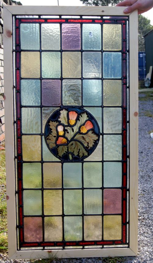 A Stunning Stained Glass Window with Scottish Thistles Painted in the Centre