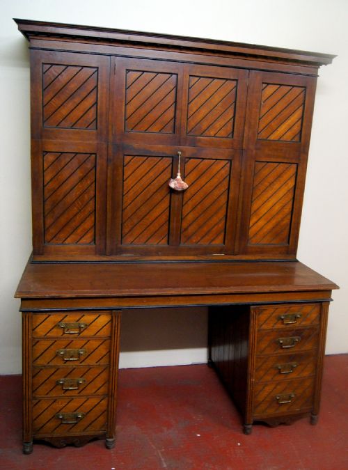 A Good Oak Estate Desk, Made by Sopwith of Newcastle, in the Arts and Crafts Style