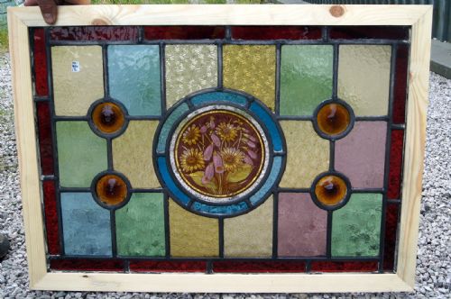 A Good Late Victorian Painted and Leaded Window