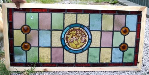 A Good Late Victorian Painted Lead Window Depicting Flowers