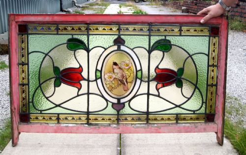 A Great Art Nouveau Painted Leaded Glass Window