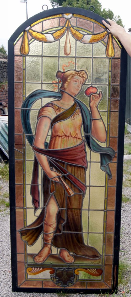 A Stunning Pair of Victorian Classical Painted Leaded Stained Glass Windows