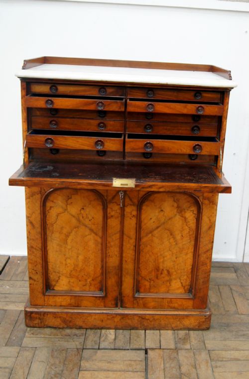 An Exceptional Victorian Burr Walnut Marble Top Collectors/dentist Cabinet