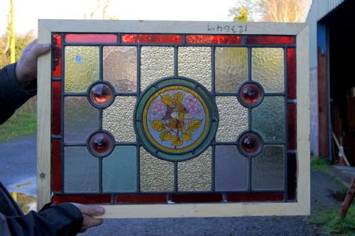 A Fabulous Victorian Stained Glass Painted Bird Window