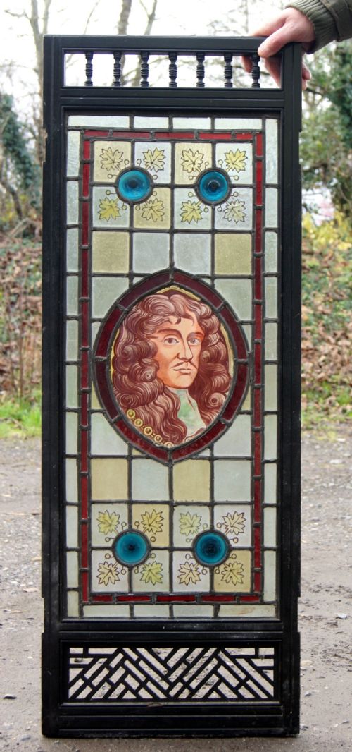 A Stunning Stained Glass Painted Window with a Portrait of Charles 11