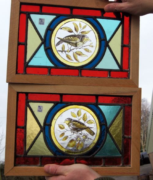 2 Beautiful Small Painted Stained Glass Windows