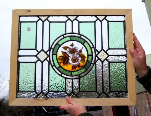 A Wonderful Stained Glass Painted Flower Window