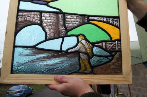 A GREAT STAINED GLASS PAINTED SCENE WINDOW - ADDITIONAL PHOTO 1