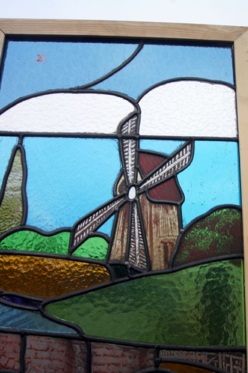 A GREAT STAINED GLASS PAINTED SCENE WINDOW - ADDITIONAL PHOTO 2