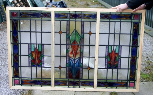 A Very Unusual Large Art Deco Stained Glass Window