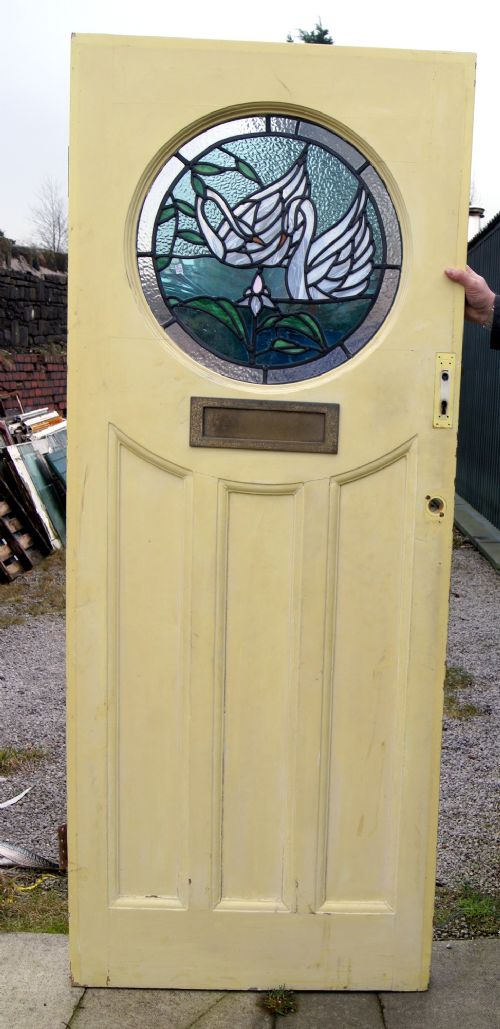 Beautiful Stained Glass Front Door Depicting 2 Swans