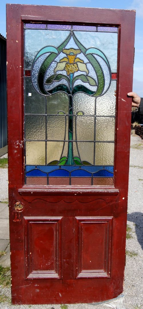 Wonderful Art Nouveau Leaded Glass Door