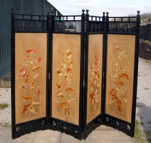 Anglo/japanese Aesthetic Movement Ebonised 4 Fold Screen