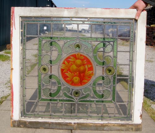A Stunning Painted Leaded Glass Fruit Window