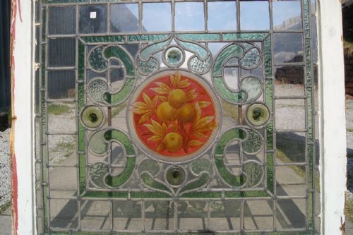 A Stunning Painted Leaded Glass Fruit Window