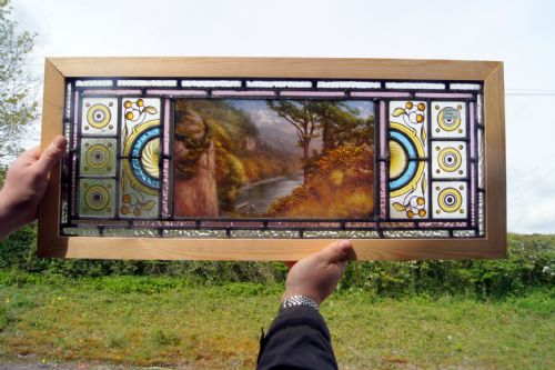 2 Stunning Painted Leaded Glass Windows of the Lake District