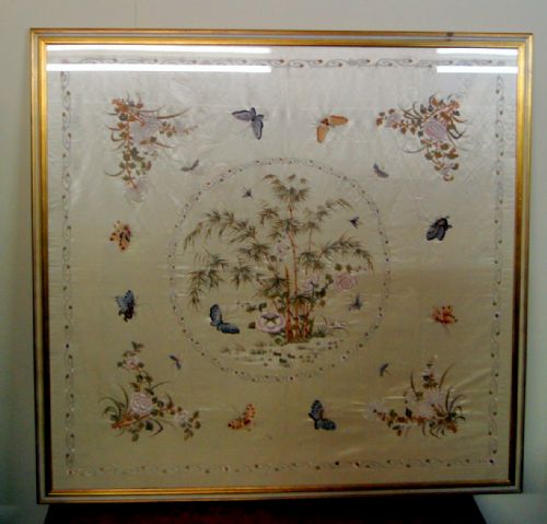 A FANTASTIC SILK PANEL HAND EMBROIDERED TO THE HIGHEST STANDARD