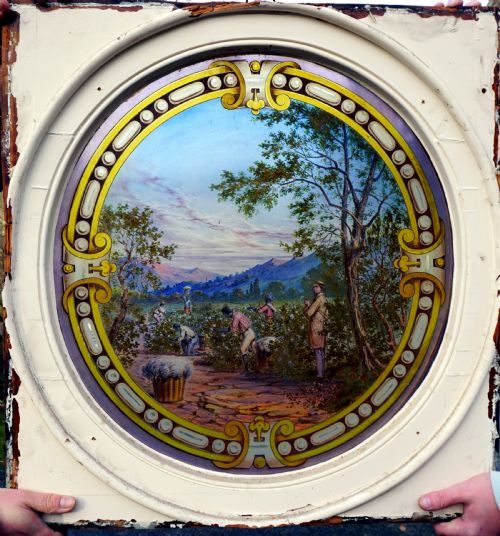 A Stunning Victorian Well Painted Window of Cotton Picking