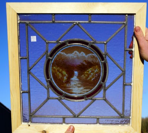 A Good Painted Leaded Window of a River