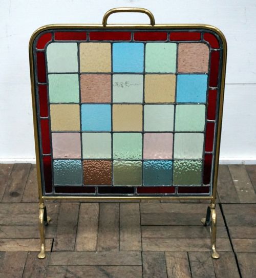 A Good Late Victorian Leaded Glass Fire Screen
