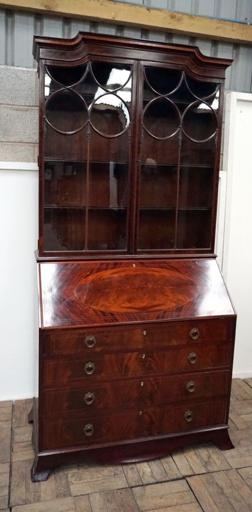 A Fine Inlaid Edwardian Mahogany Bureau Bookcase