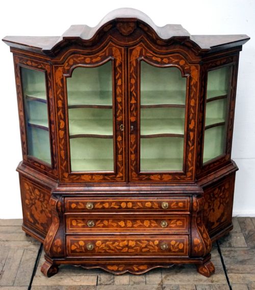 A Fantastic Miniature Dutch Marquetry Inlaid Cabinet on Chest