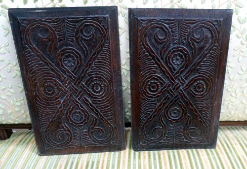 A Pair of Carved Oak English Panels