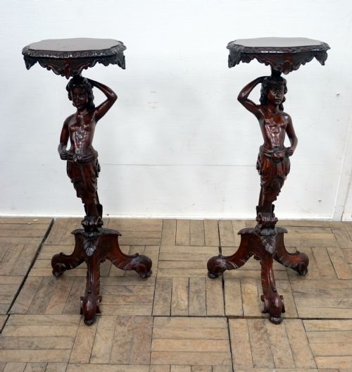 A Magnificent Pair of 19th Century Italian Figural Stands