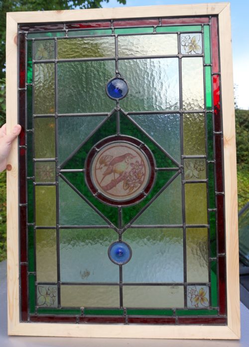A Stunning Painted Leaded Glass Bird Window