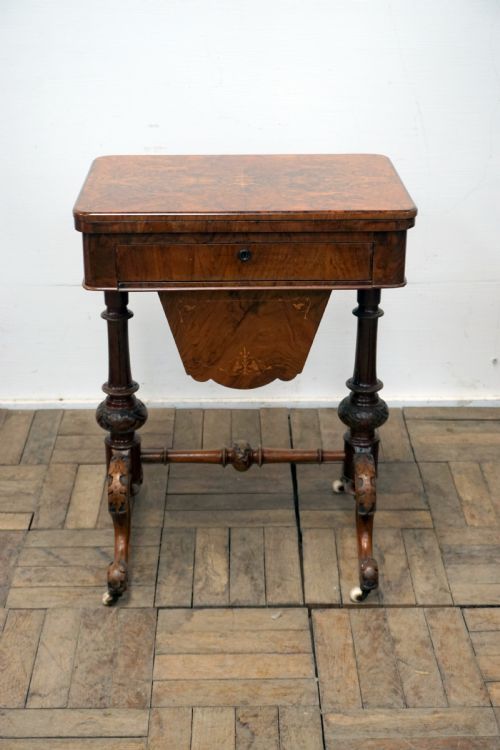 A Good Victorian Burr Walnut Games Compendium and Sewing Box