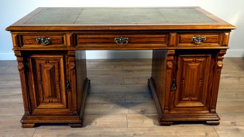 An Outstanding Walnut English Victorian Pedastal Desk by Howard and Son