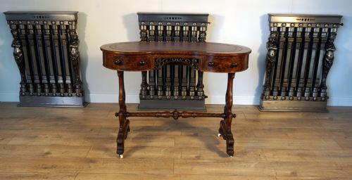 A Good Burr Walnut Leather Top Writing Desk