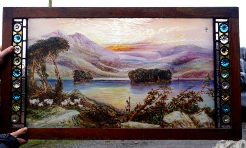 A Very Well Painted Scottish Scene Stained Glass Window