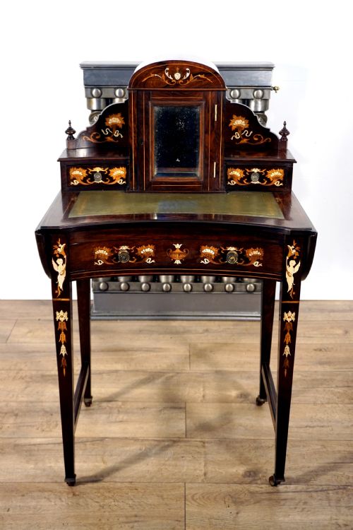 An Absolutely Stunning Petite Rosewood Victorian Marquetry Inlaid Bonheur De Jour