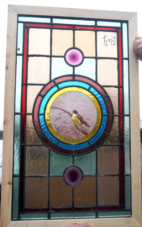 A Good Stained Glass Window with Painted Bird to the Centre