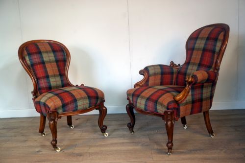 A Good Original Ladies and Gents Pair of Victorian Chairs